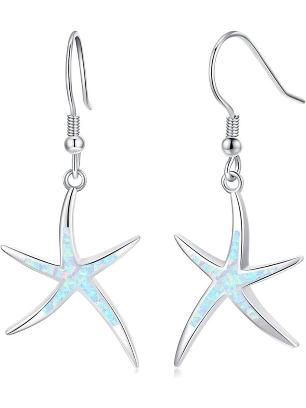 Sterling Silver Starfish Earrings with Opal, Nautical Beach Jewelry for Women
